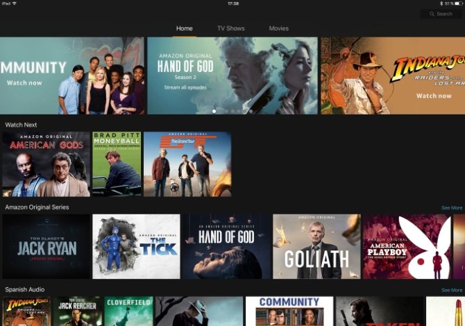Interfaz de Amazon Prime Video en iOS
