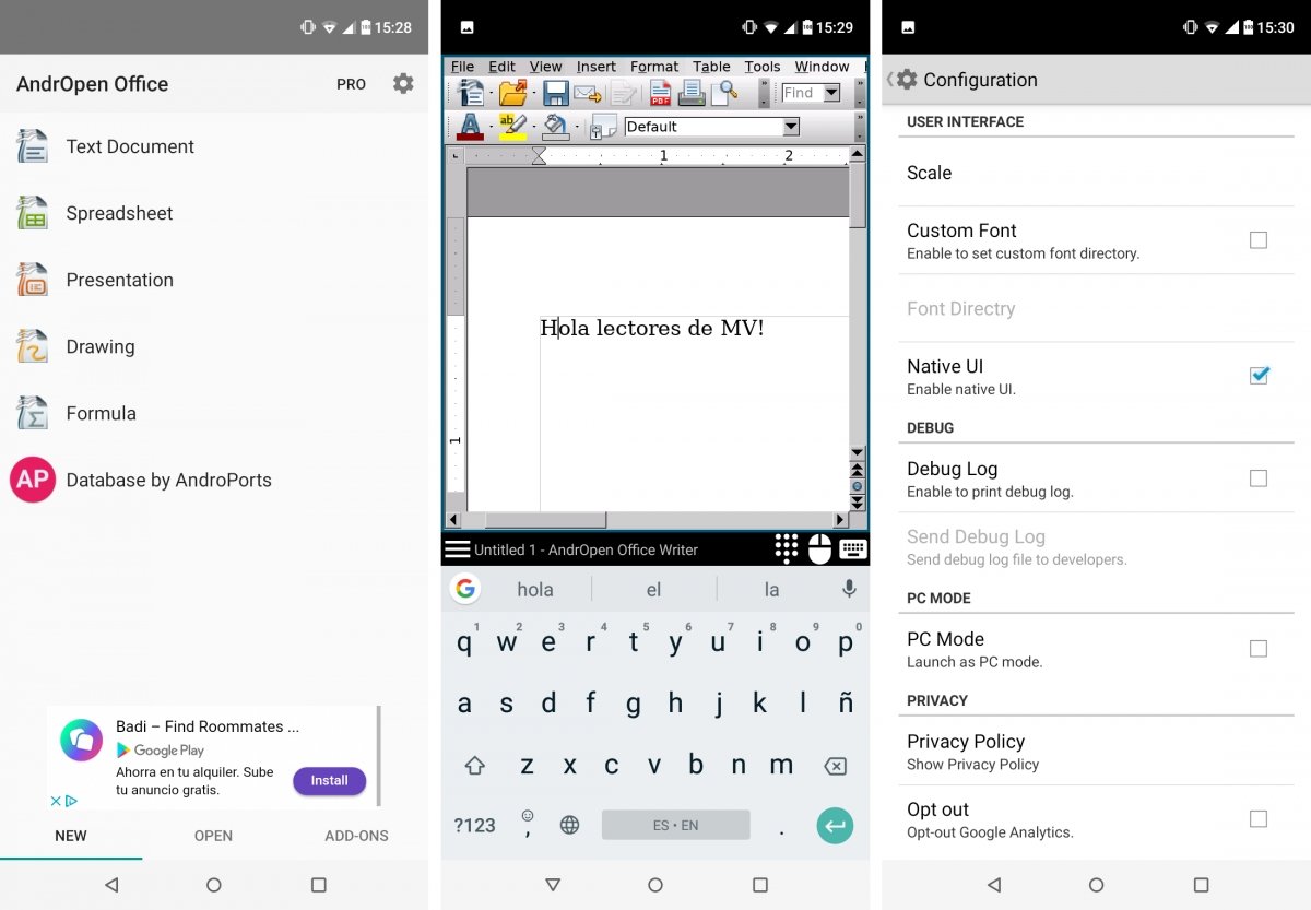 Interfaz de AndrOpen en Android