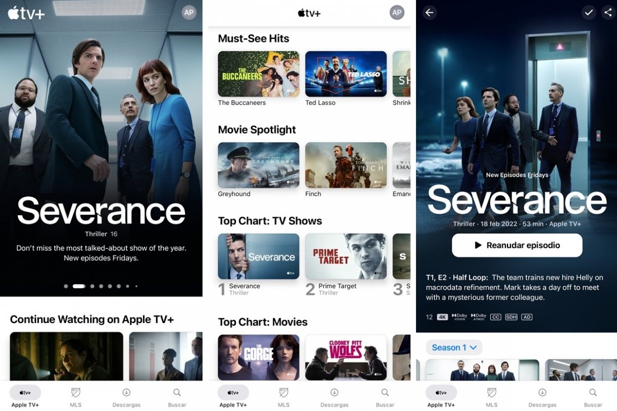 Interfaz de Apple TV con sus películas y series