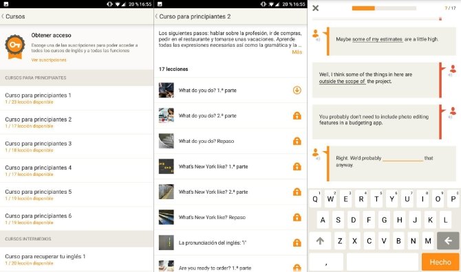 Interfaz de Babbel en Android