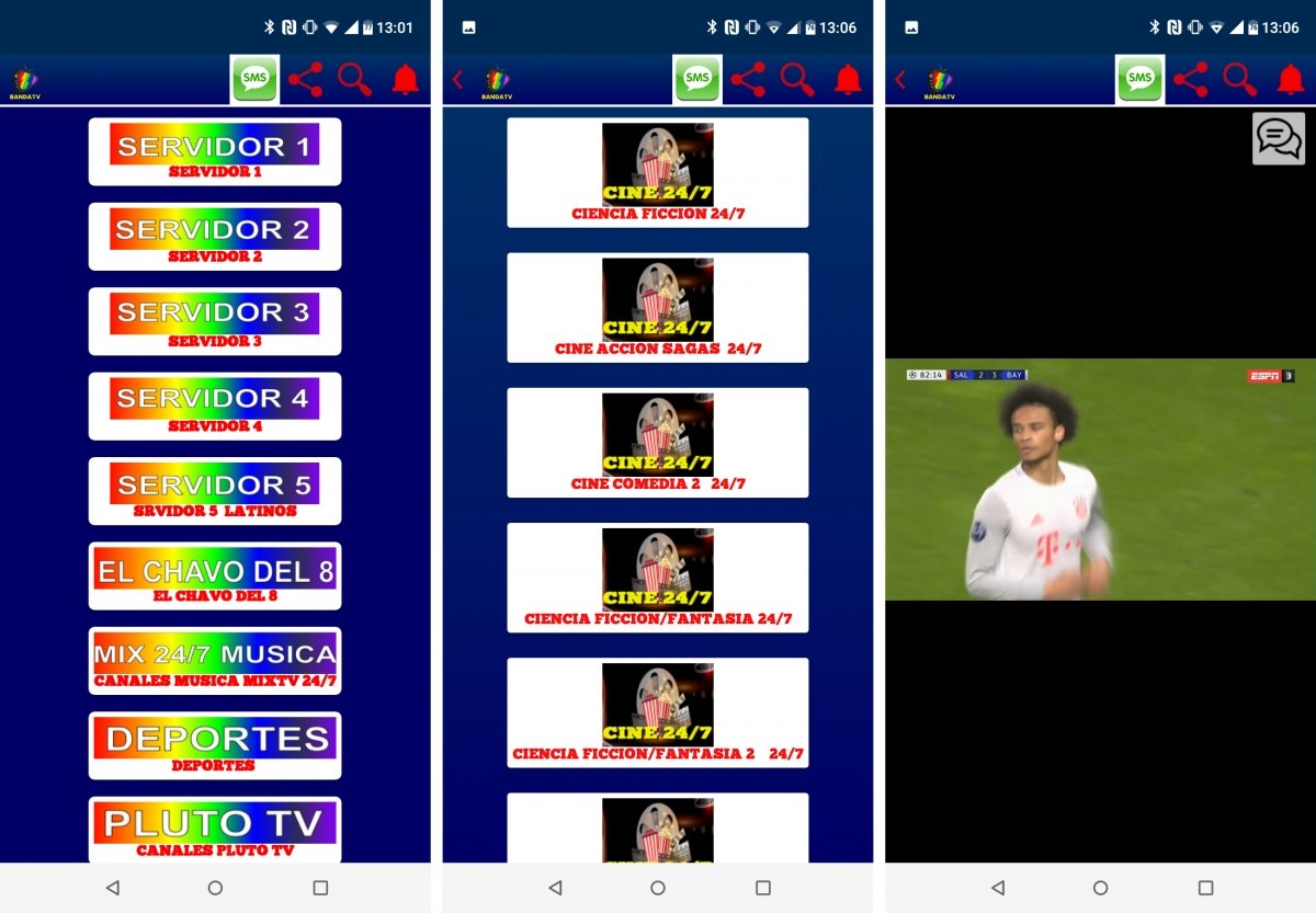 Interfaz de Banda TV y una emisión de fútbol