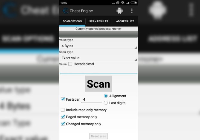 Interfaz de Cheat Engine