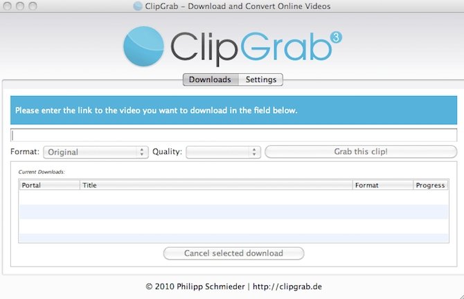 Interfaz de ClipGrab para Mac