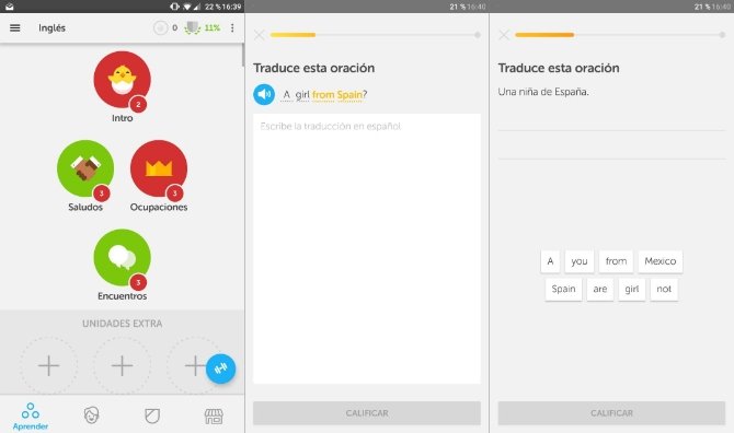 Interfaz de Duolingo en Android