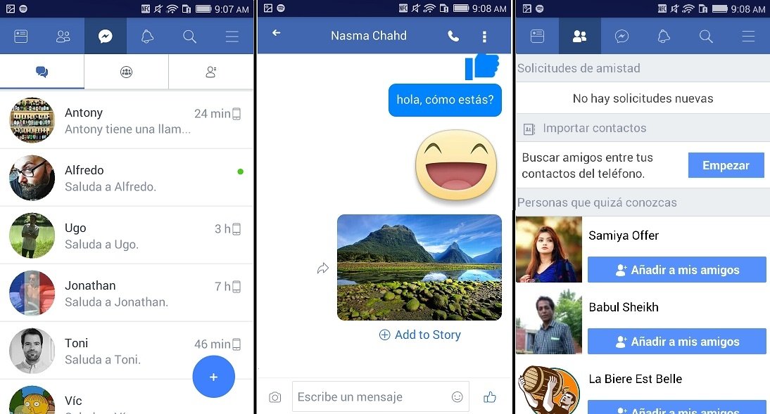 Interfaz de Facebook Lite