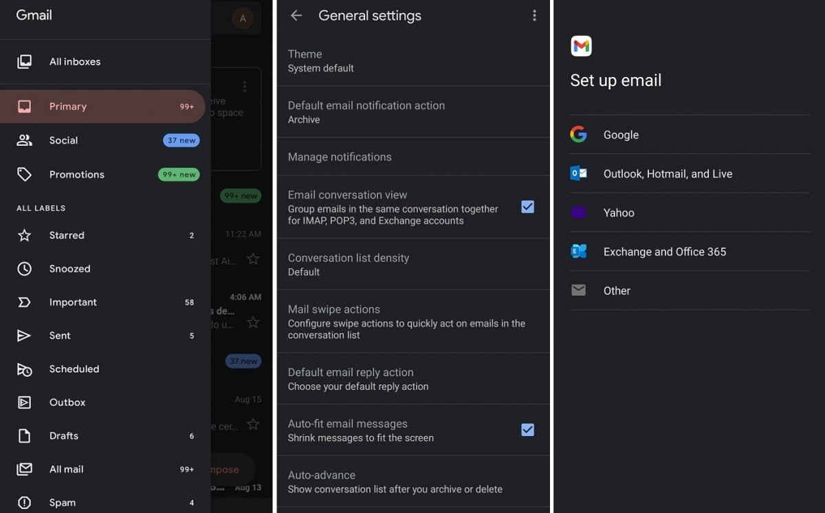 Interfaz de Gmail para Android