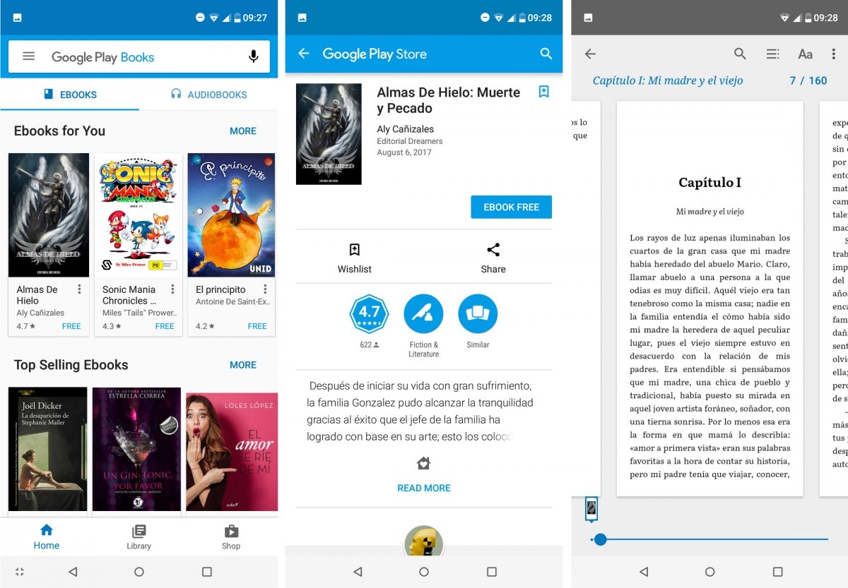 Interfaz de Google Play Books para Android