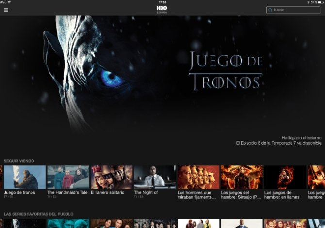 Interfaz de HBO España en un iPad