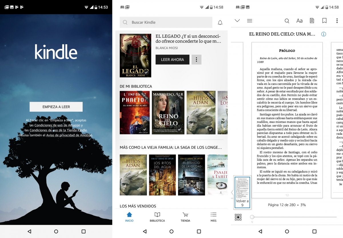 Interfaz de Kindle con un libro gratuito