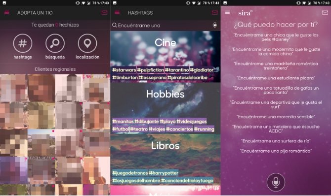 Interfaz de la app Adopta un tío