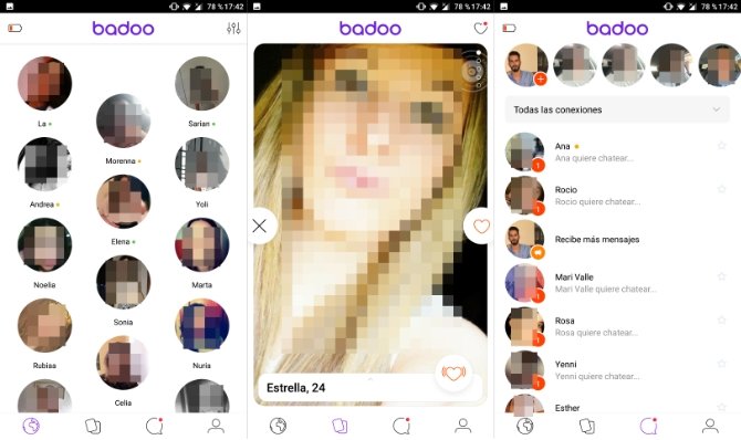 Interfaz de la app Badoo