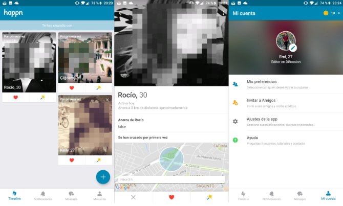 Interfaz de la app Happn