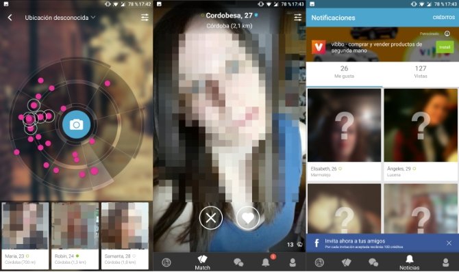 Interfaz de la app Lovoo
