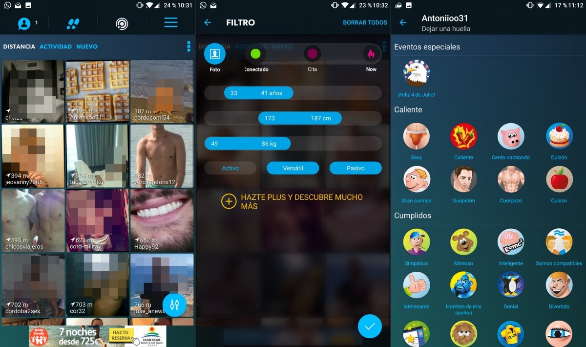 Interfaz de la app Romeo