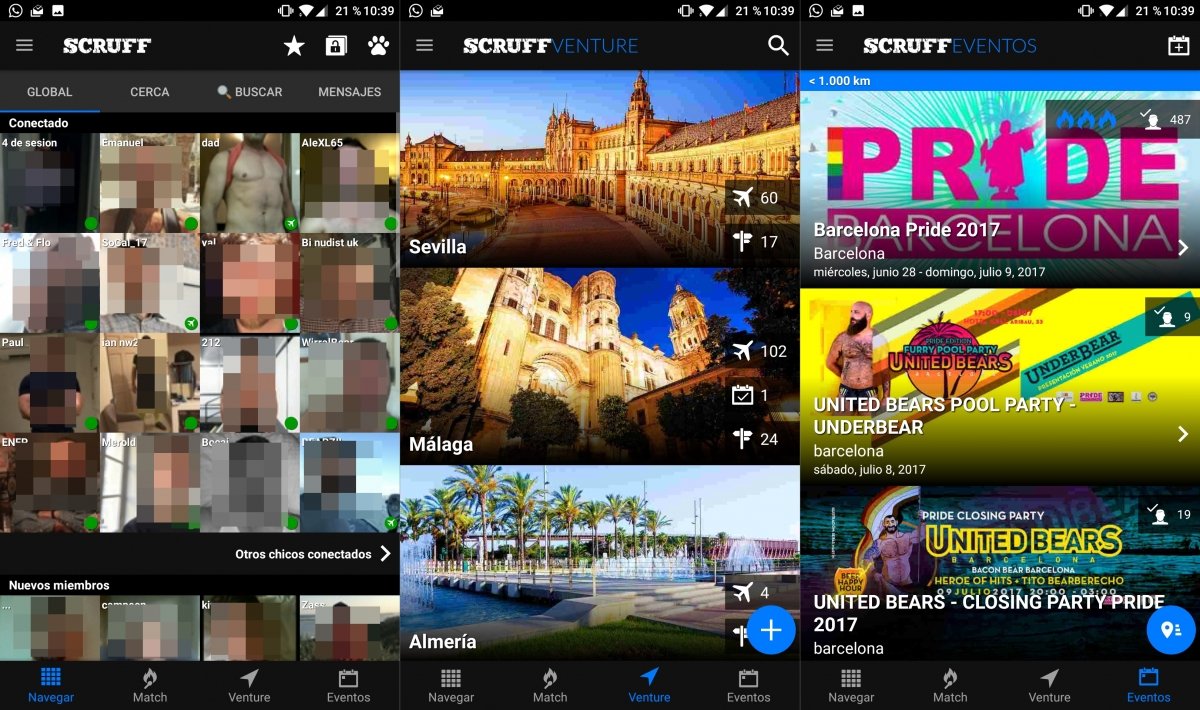 Interfaz de la app Scruff
