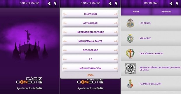 Interfaz de la app Semana Santa de Cádiz