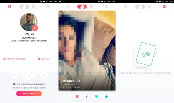Interfaz de la app Tinder