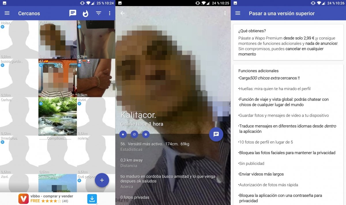 Interfaz de la app Wapo