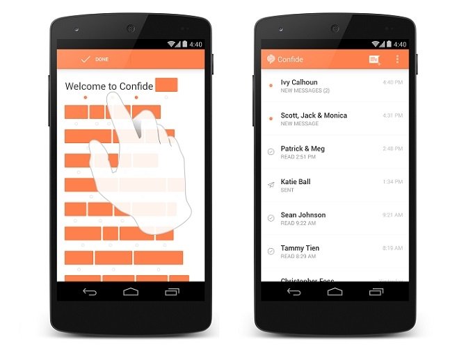 Interfaz de la versión Android de Confide