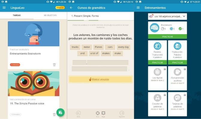 Interfaz de LinguaLeo en Android