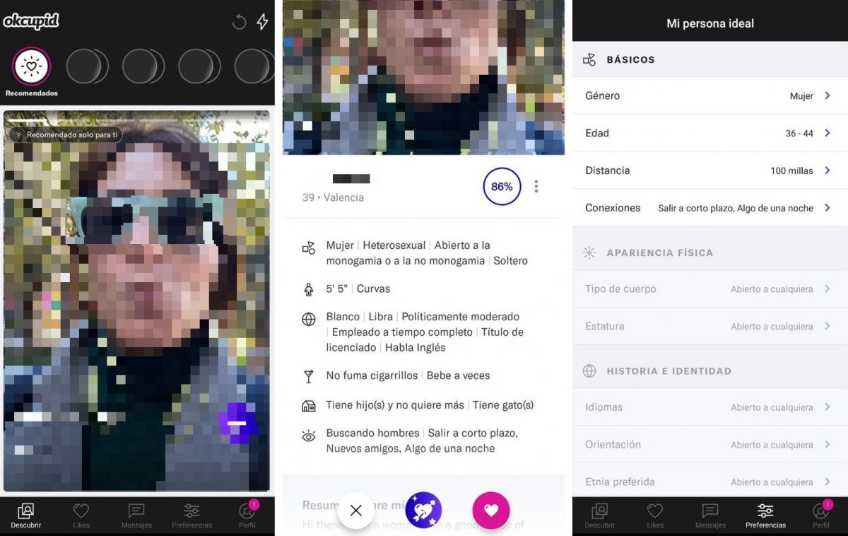 Interfaz de OkCupid para Android