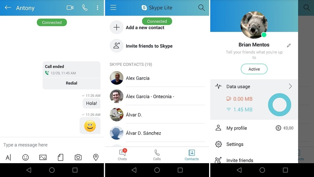 Interfaz de Skype Lite