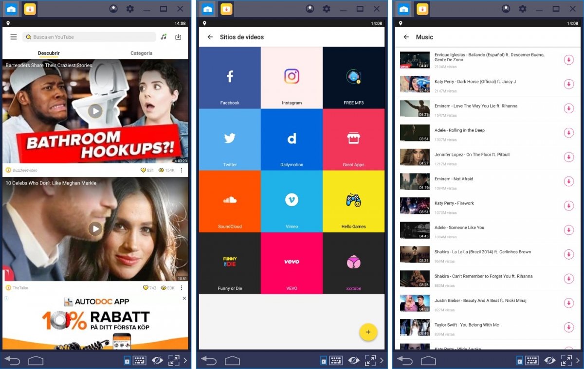 Interfaz de SnapTube sobre BlueStacks