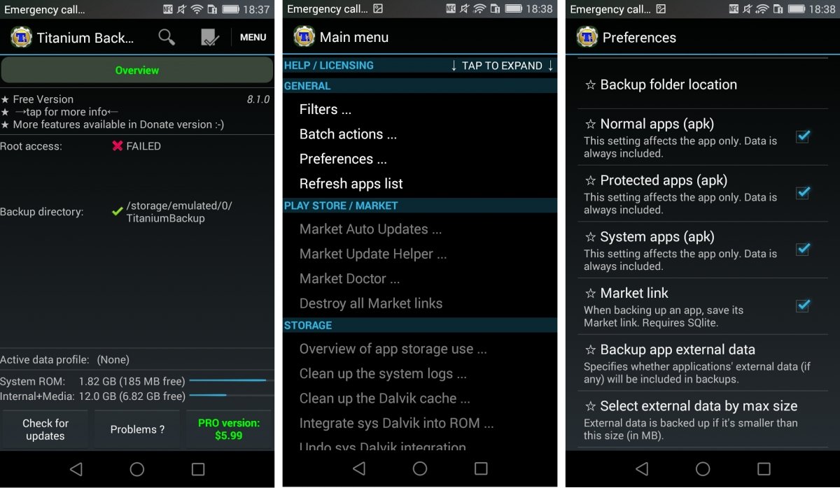 Interfaz de Titanium Backup para Android