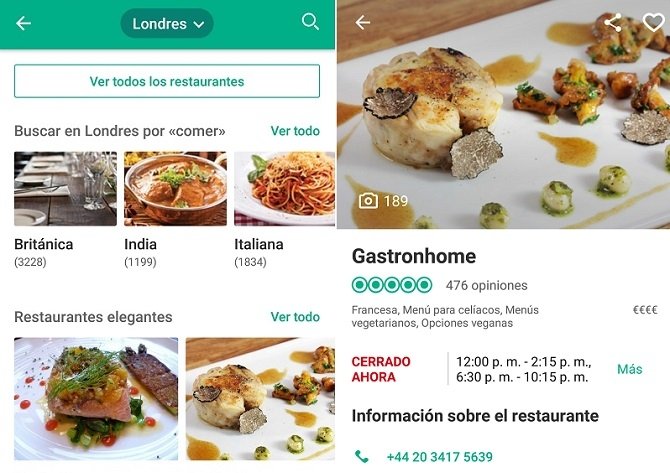 Interfaz de TripAdvisor, la aplicación que te recomienda los mejores restaurantes