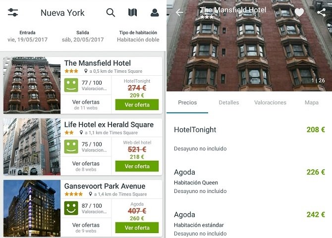 Interfaz de Trivago, el mejor comparador de hoteles