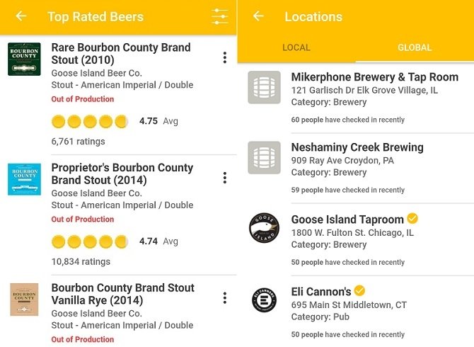 Interfaz de Untappd, la app esencial para cerveceros de vacaciones