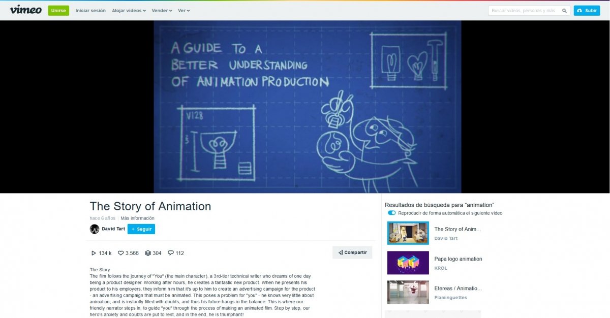 Interfaz de Vimeo