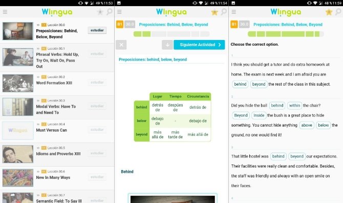 Interfaz de Wlingua en Android