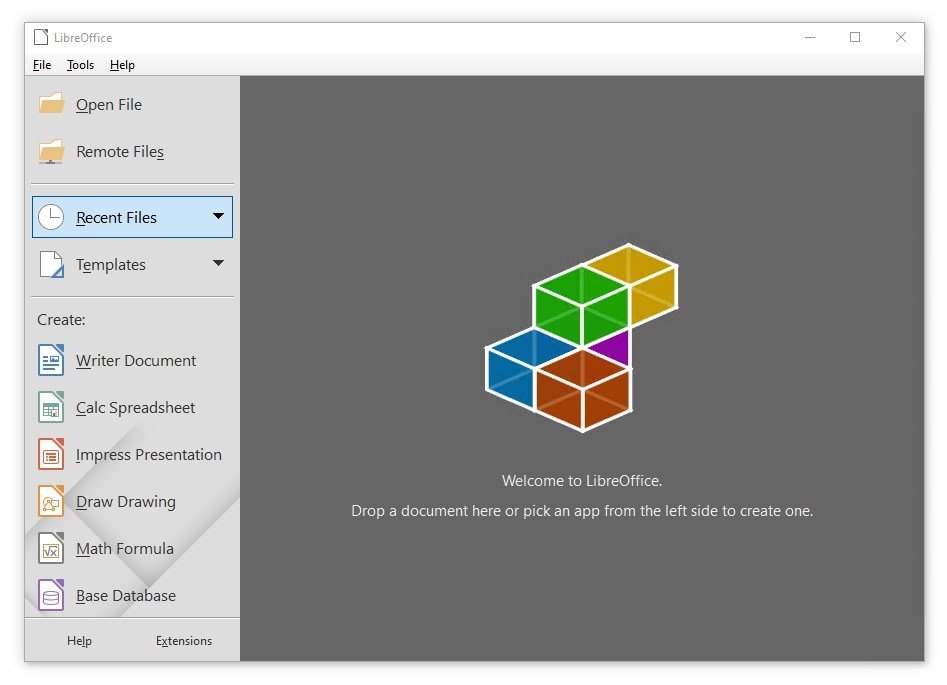 Interfaz inicial de LibreOffice