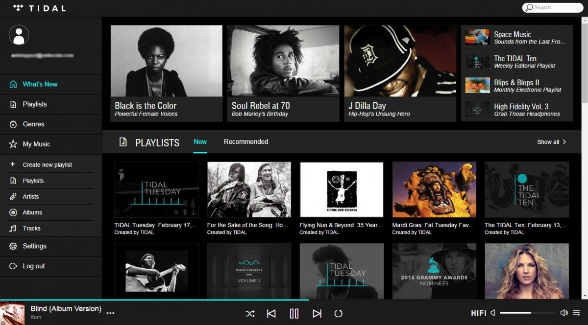 Interfaz principal de TIDAL