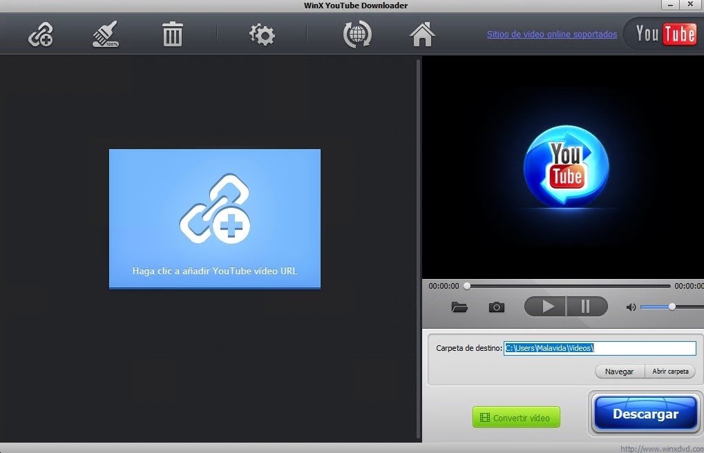 Interfaz principal de WinX YouTube Downloader