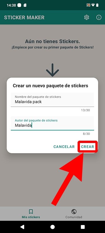 Introduce el nombre del creador del pack de stickers