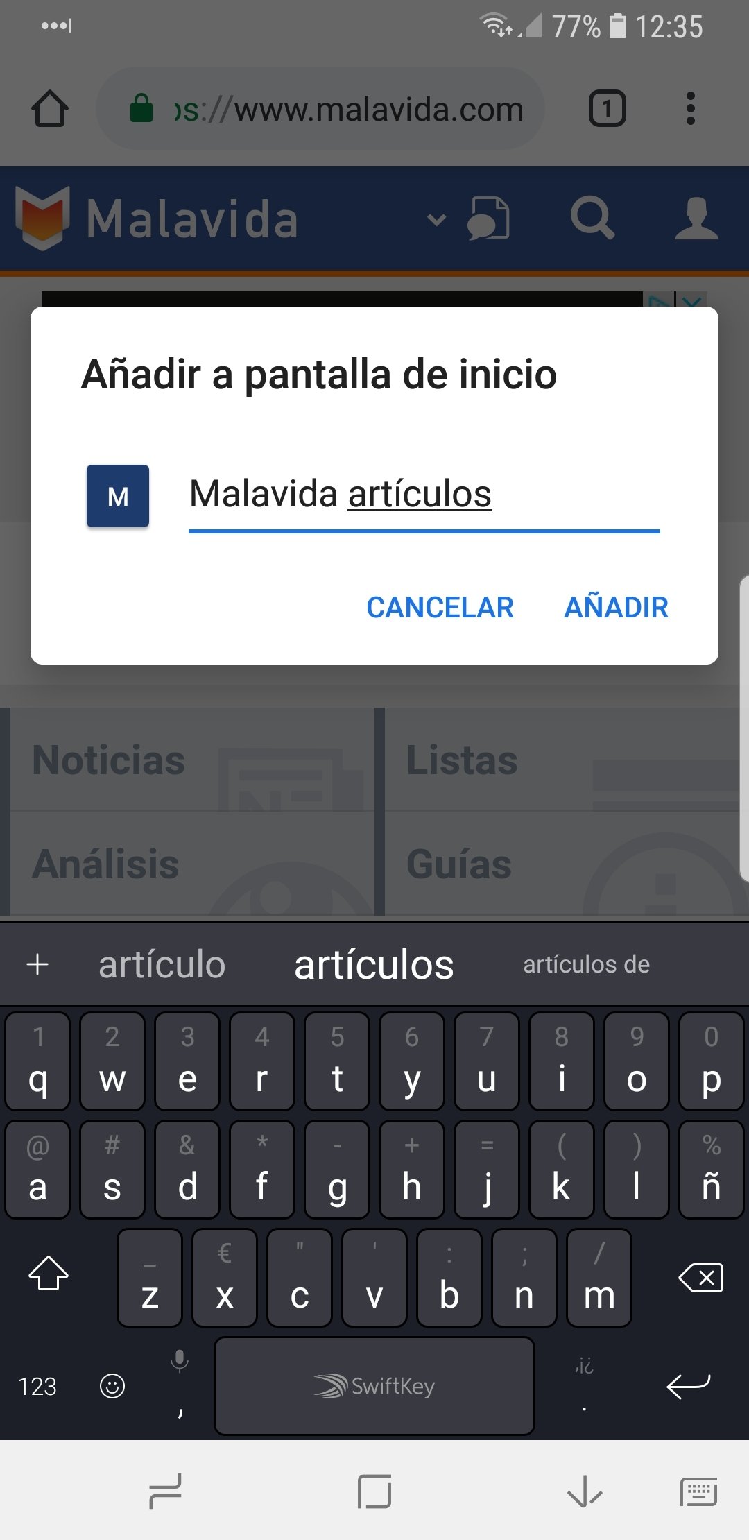 Introduciendo un nombre personalizado para el acceso directo
