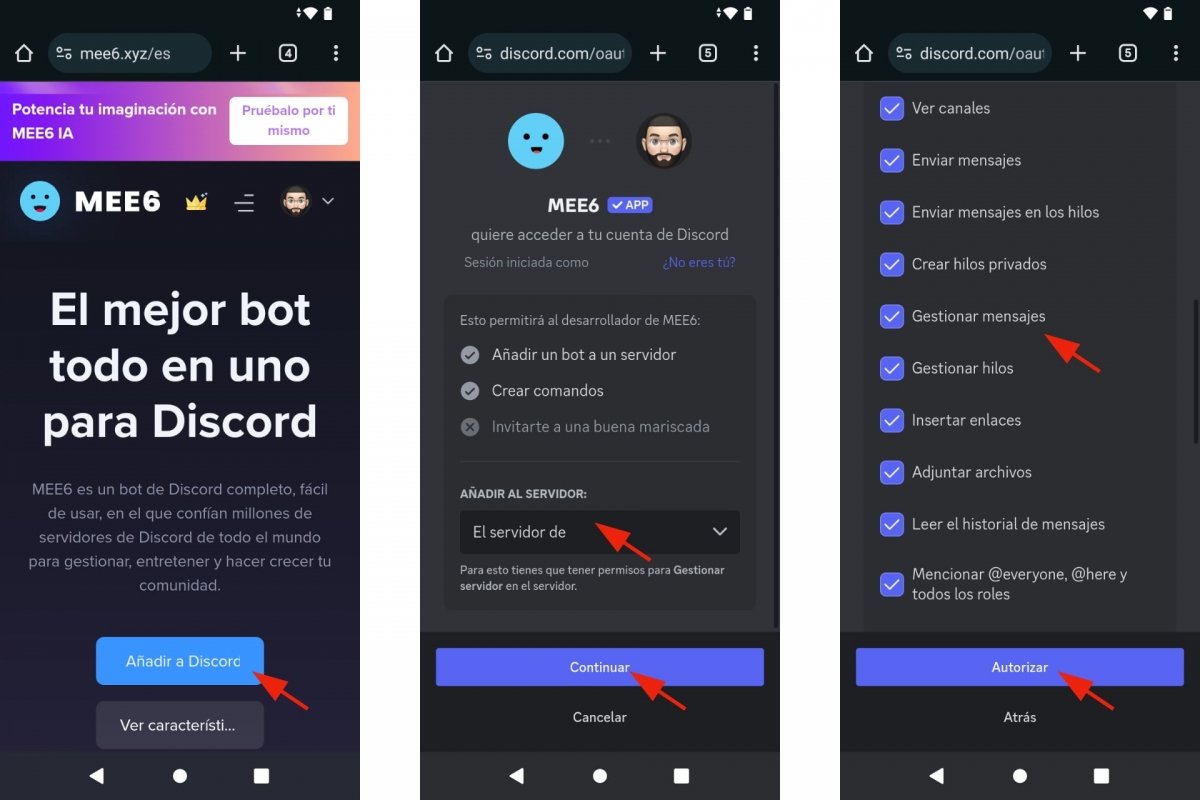 Invitar y configurar el bot MEE6 en Discord