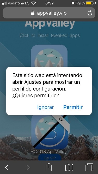 iOS alerta de una web que quiere acceder a los ajustes