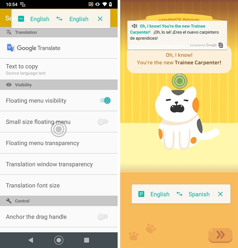 La app Screen Translator traduce los textos de la pantalla en tiempo real