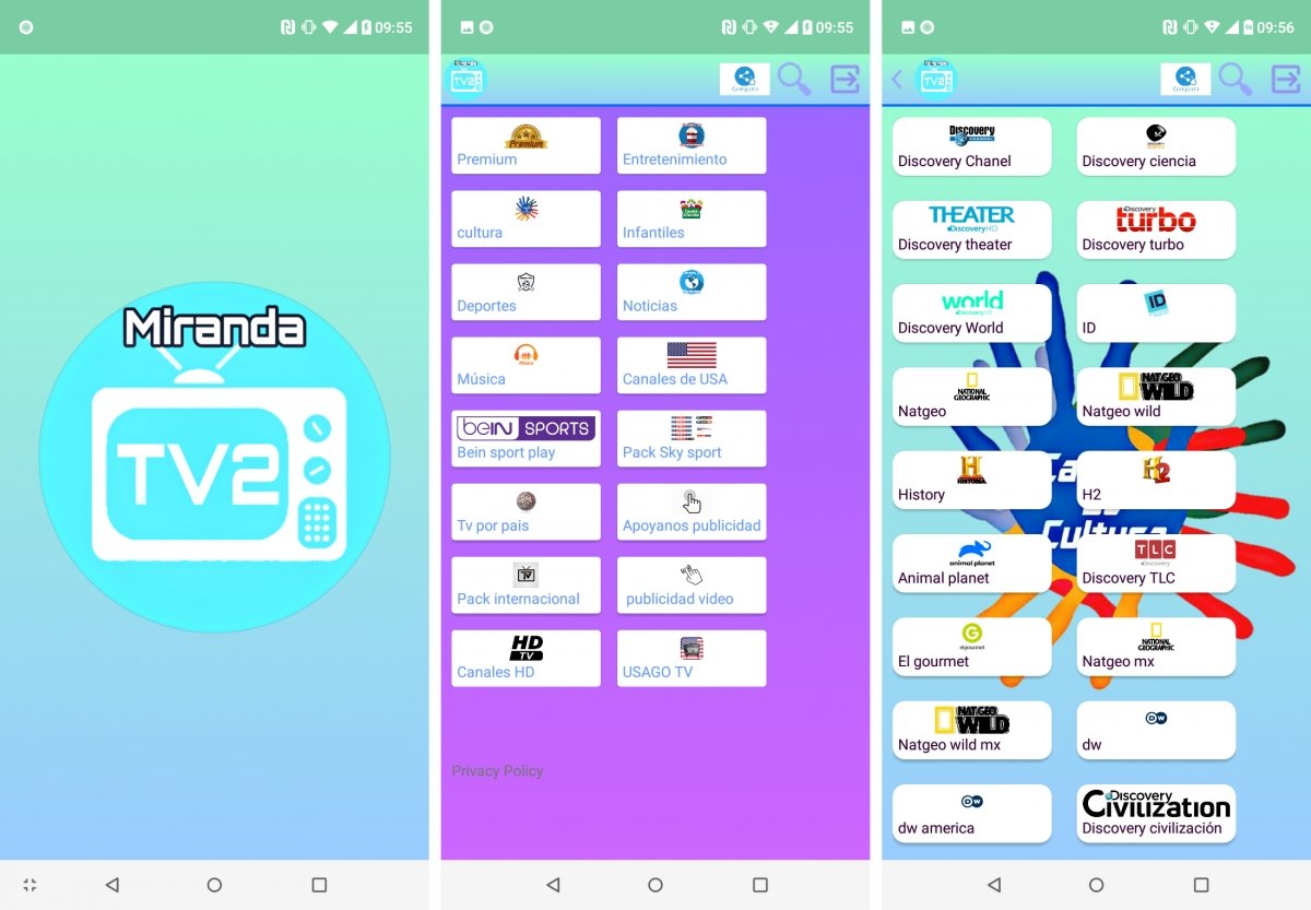 La colorida interfaz de Miranda TV