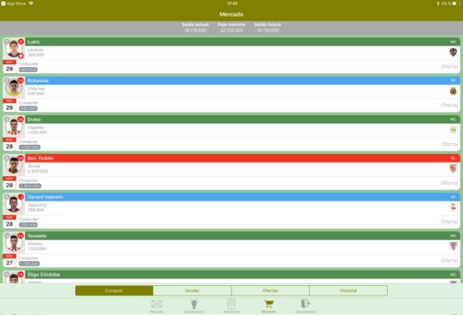 La interfaz de Comunio Manager luce mucho mejor que la que nos ofrece la app oficial