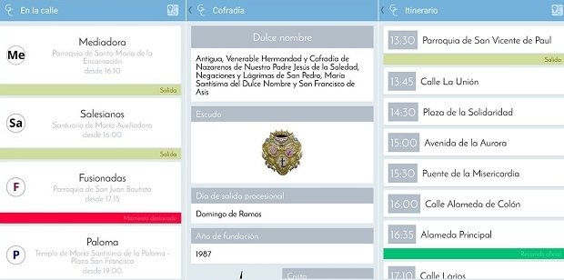 La interfaz sobria de Guía Cofrade Málaga