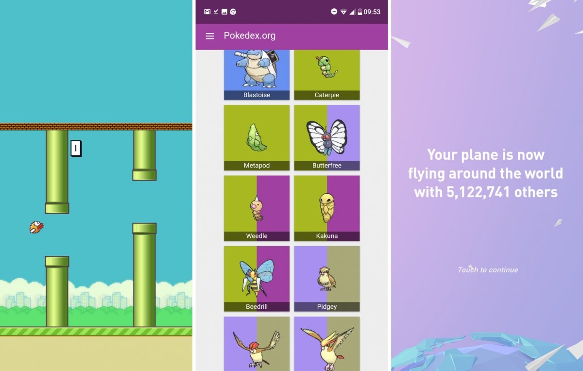 La Pokédex y los juegos Flappy Bird y Paper Plans ejecutados como PWA
