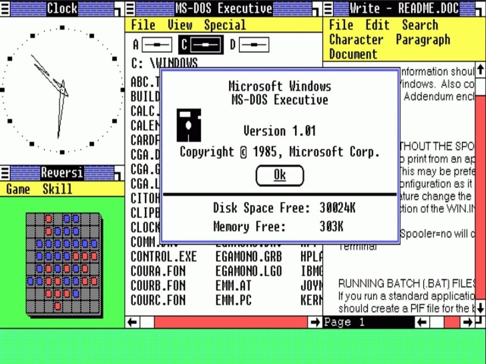 La primera y básica interfaz gráfica de Windows 1.0