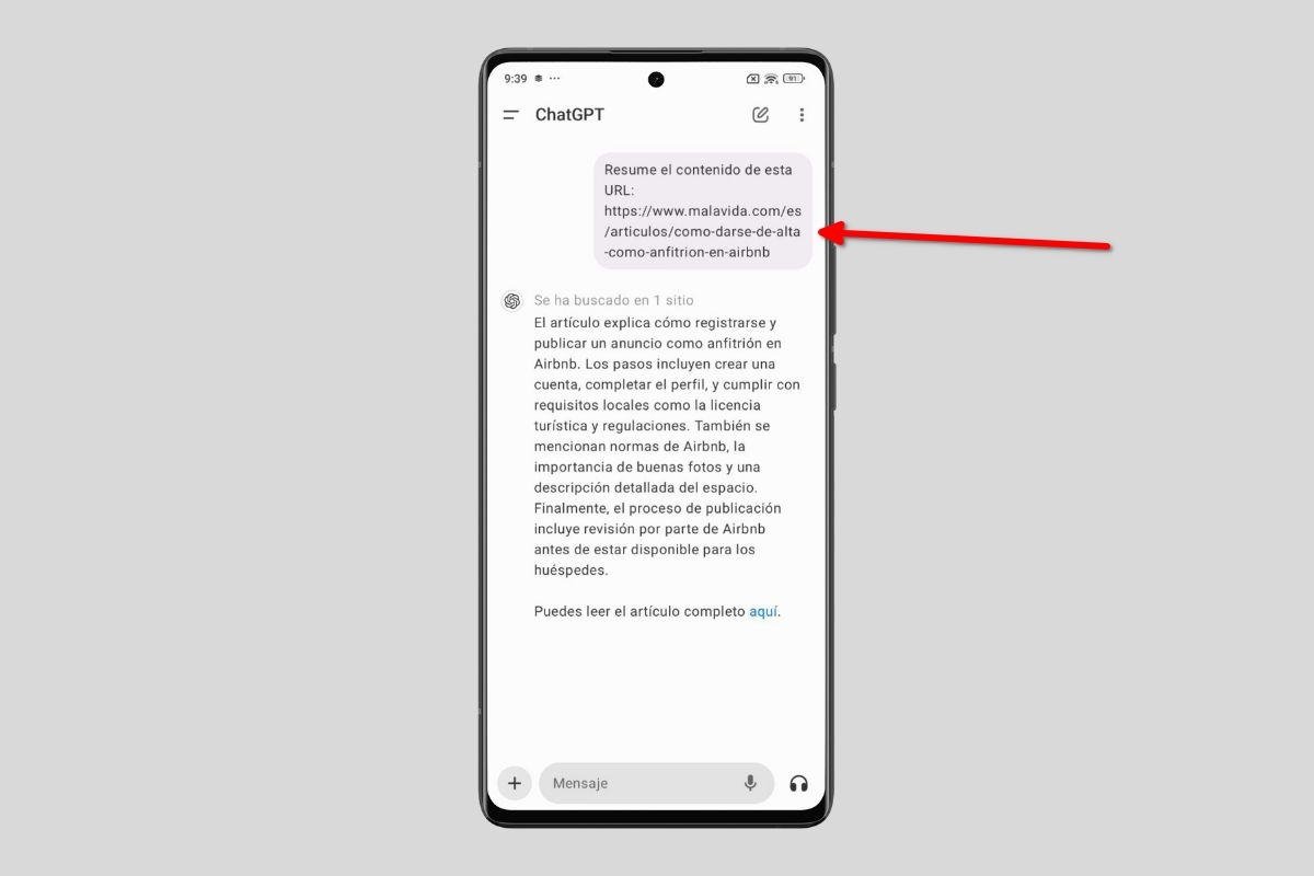 Las direcciones URL también están admitidas en ChatGPT