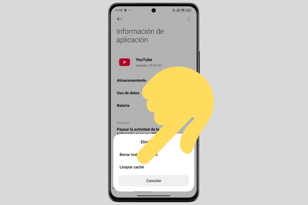 Limpia la caché de la app de YouTube