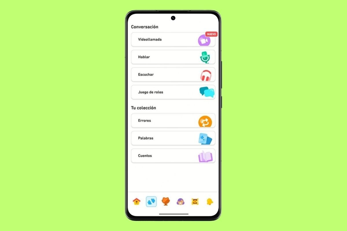 Lista de actividades potenciadas por IA en Duolingo Max