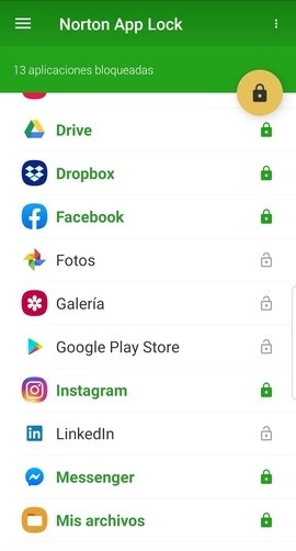 Lista de apps para bloquear en Norton App Lock